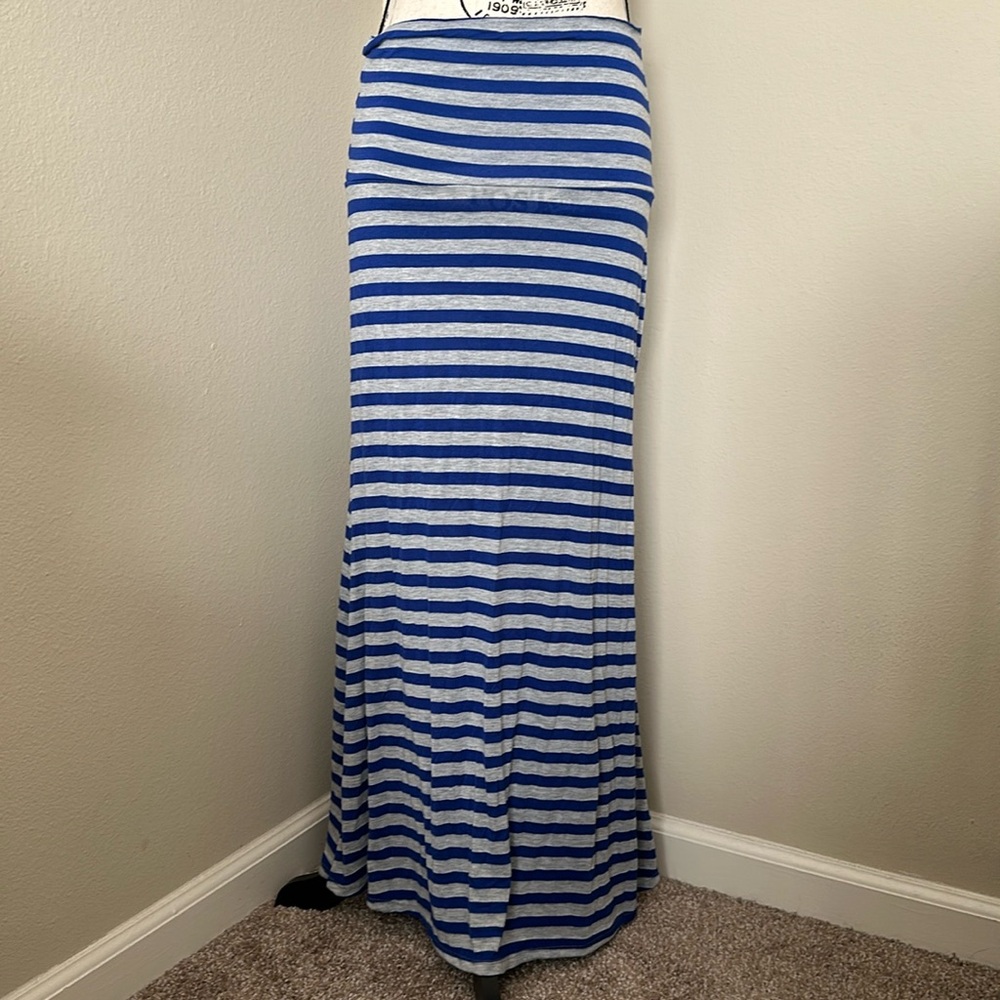 Blue / Gray Striped Maxi Skirt